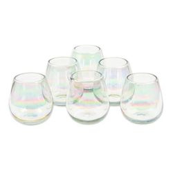 Ethereal Freshness,'Set of 6 Clear Handblown Stemless Wine Glasses from Mexico'