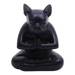 Yoga Boston Terrier in Black,'Yoga Meditation Black Boston Terrier Handmade Wood Statuette'