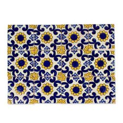 Sunflower,'Talavera-Style Ceramic Tiles (Set of 12)'