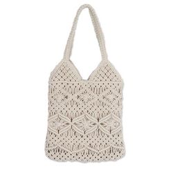 Boho Bliss,'Hand Knotted Macrame Cotton Shoulder Bag'