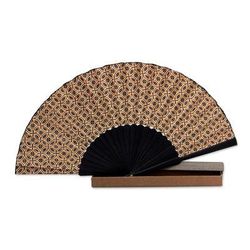 Silk batik fan, 'Golden Rings'