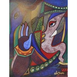 'Vinayak' India Original Cubist Painting of Vinayak