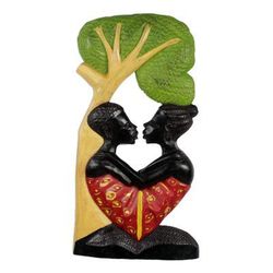 Embracing Lovers,'Hand Carved Sese Wood Wall Art Two Lovers Embracing'