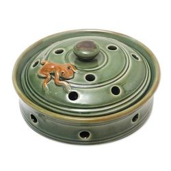 Frog with Polka Dots,'Handmade Porcelain Mosquito Coil Holder with Frog Motif'