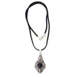 Midnight Garden,'Floral Sterling Silver and Onyx Necklace'