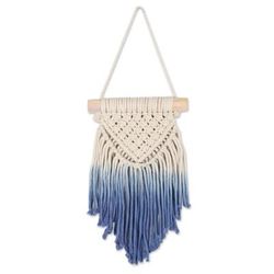 Blue Waterfall,'Handcrafted Blue Cotton Wall Hanging with Pine Wood Rod'