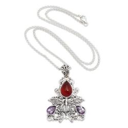 Carnelian and amethyst pendant necklace, 'Lady Butterfly'