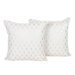 Golden Spring,'Pair of Cotton Cushion Covers with Golden Floral Motifs'