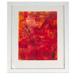 Red Framed Monotype Print Mexico Fine Art