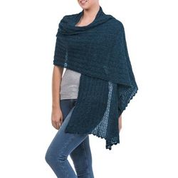 Cozy Winter,'Soft Teal Baby Alpaca Blend Women's Shawl'