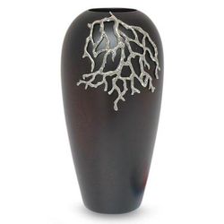 Mango wood and pewter vase, 'Coral Reef'