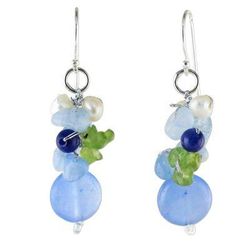 'Blue Quartz Multi-Gemstone Dangle Earrings from Thailand'