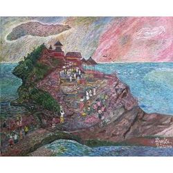 Tanah Lot,'Signed Naif Painting of Tanah Lot in Bali (2019)'