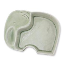 Celadon ceramic plate, 'Happy Green Elephant'