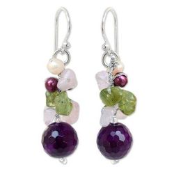 'Princess Legend' - Pearl and Rose Quartz Cluster Earrings