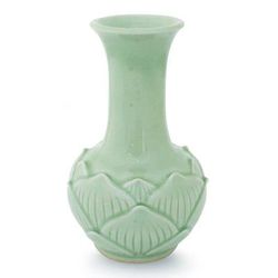 Celadon ceramic vase, 'Jade Lotus'