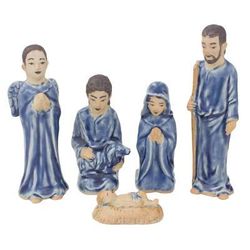 Blessed Nativity in Blue,'Hand Crafted Celadon Ceramic Nativity Statuettes (set of 5)'