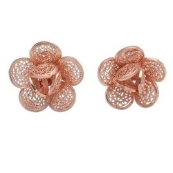 Flowery Love,'Hand Made Rose Gold Plated Flower Button Earrings'