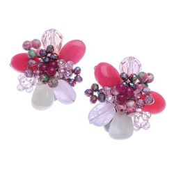 Solaris in Pink,'Agate and Rose Quartz Cluster Clip-On Earrings'