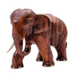Gentle Elephant,'Hand Carved Raintree Wood Elephant Statuette'