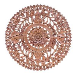 Spiraling Lotus,'Reclaimed Teak Wood Lotus Flower Relief Panel'