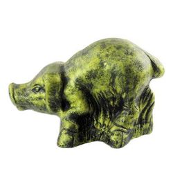 Crouching Pig,'Ceramic Sculpture of a Yellow Pig from Ghana'