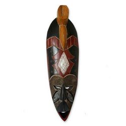 Ghanaian wood mask, 'Fisherman's Luck' - Hand Carved Wood Wall Mask