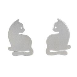 Leisurely Felines,'Sterling Silver Cat Stud Earrings from Thailand'