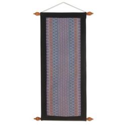 Cotton wall hanging, 'Enchanted Purple Garden'