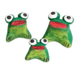 Frog Reunion,'Set of 3 Handcrafted Frog Ceramic Figurines from Guatemala'