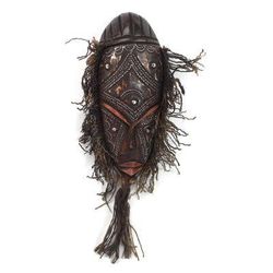 Brown Kotoku,'Wood Aluminum and Cotton African Mask from Ghana'