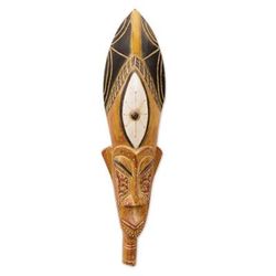 Amahle,'Hand-Painted African Sese Wood Mask with Brass and Aluminum'
