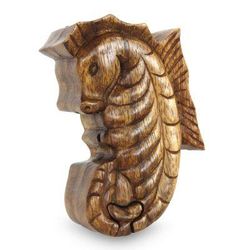 Wood puzzle box, 'Balinese Seahorse'