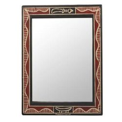 Akofena II,'Handmade Red and Black Wood Wall Mirror from West Africa'