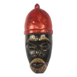 Igwe Crown,'African Wood Mask of a King with a Red Crown from Ghana'