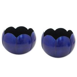 Royal Scallop,'Antiqued Royal Blue Steel Tealight Holders (Pair)'