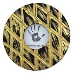 Golden Rhombus,'Black Gold Round Wood Photo Frame (4 in.) from India'