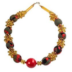Lady in Red,'Recycled Plastic and Cotton Beaded Necklace in Red'