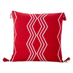 Red Directions,'Handloomed Geometric Red and White Cotton Cushion Cover'