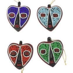 Eternal Love,'Heart-Shaped Sese Wood Holiday Ornaments (Set of 4)'