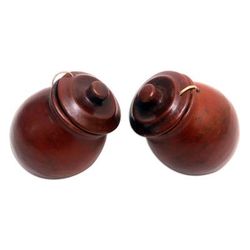 Brown Ambrosia,'Handcrafted Brown Ceramic Salt and Pepper Set'