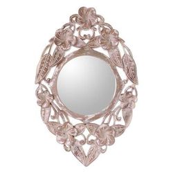 'Hand-Carved Wood Round Floral Wall Mirror from Bali'