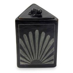 Ceramic jar, 'Sunflower Pyramid Frog'