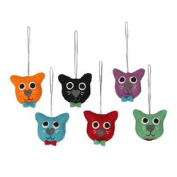 Dapper Cats,'Set of 6 Wool Felt Stuffed Cat Ornaments'