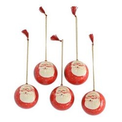 Laughing Santa Claus,'Five Handcrafted Santa Claus Papier Mache Ornaments'