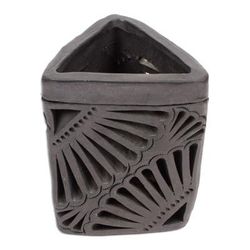 Oaxacan Twilight,'Oaxaca Barro Negro Triangular Ceramic Pencil Holder'