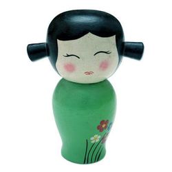 Shy Lady in Green,'Small Albesia Wood Statuette in Green'
