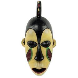 Yoruba Pride,'African Yoruba Tribe Hand Crafted Yellow Wood Wall Mask'