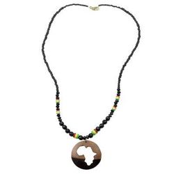 African World,'Ebony Wood and Recycled Glass Africa Necklace from Ghana'