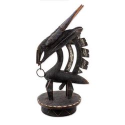 Wild Bambara,'Hand Carved Sese Wood and Iron Antelope Sculpture'